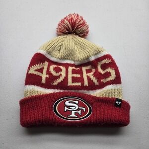 San Francisco 49ers Unisex Beanie ONE SIZE Red Gold White 47 Brand Logo Pom